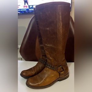 Frye Women's Phillip Studded Harness Tall Boots 76506 Brown Leather Size 7 B Zip